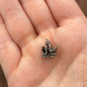 Vintage 925 Sterling Silver Pirate Ship Boat Sea Small Pendant Bracelet Charm